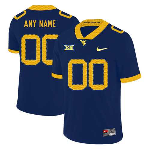 Mens West Virginia Mountaineers Customized Navy College Football Jersey->customized ncaa jersey->Custom Jersey